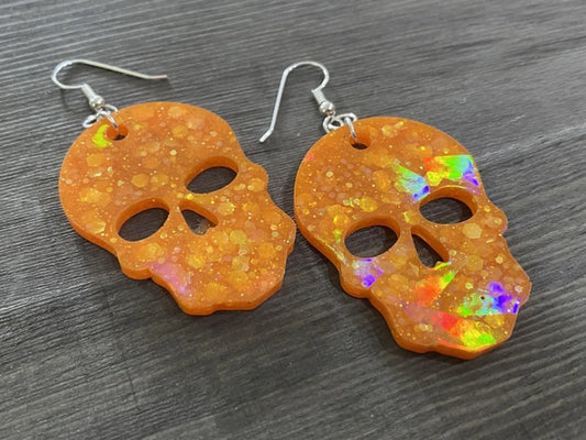 Resin Orange Skull Earrings