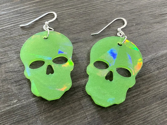 Resin Toxic Green Skull Earrings