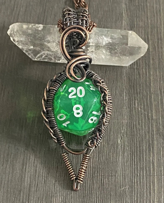 D20 Dice Wire Wrapped in Translucent Green