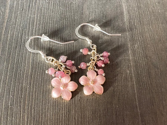 Cherry Blossom and Tourmaline Earrings